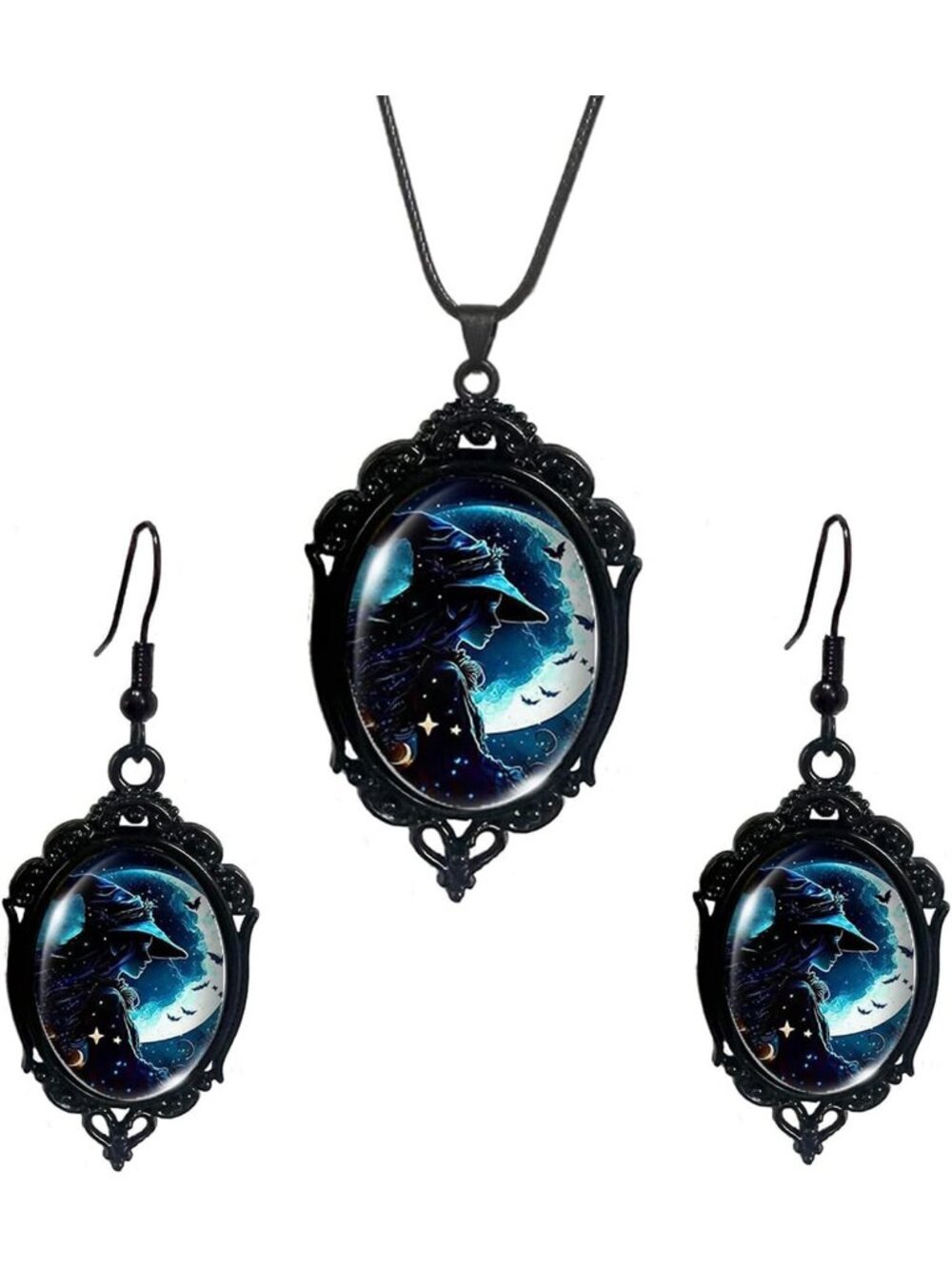 Women’s Witch Jewelry Set Blue Halloween Victorian Punk Gothic Necklace Earring
